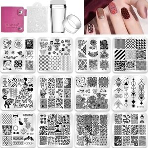 Nail Stamping Plates Set 12Pcs Nail Plates 1Stamper 1Scraper 1Storage Bag Nail